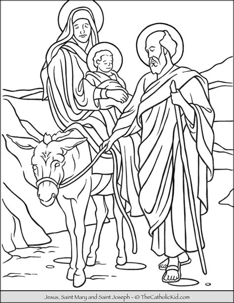 Jesus, Mary & Joseph Holy Family Coloring Page - TheCatholicKid.com