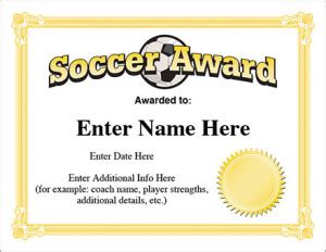 Editable Soccer Award Certificate - Free Award Certificates