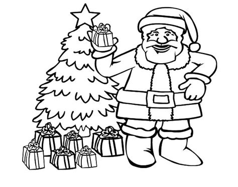 Santa Claus And Beautiful Christmas Tree Coloring Pages : Coloring Sky ...