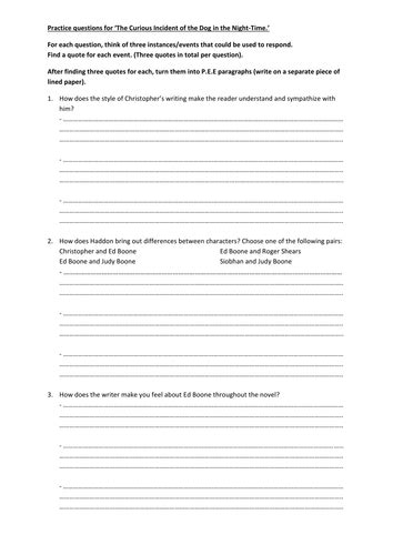 'Curious Incident,' practice exam qs & quotes | Teaching Resources