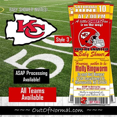 Kansas City Chiefs KC Football Ticket Baby Shower Invite