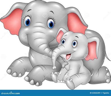 Cartoon Funny Mother and Baby Elephant on White Background Stock Vector ...