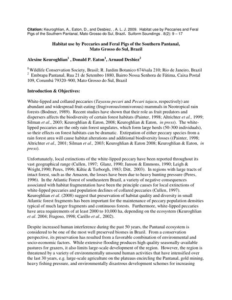 (PDF) Habitat use by Peccaries and Feral Pigs of the Southern Pantanal, Mato Grosso do Sul, Brazil