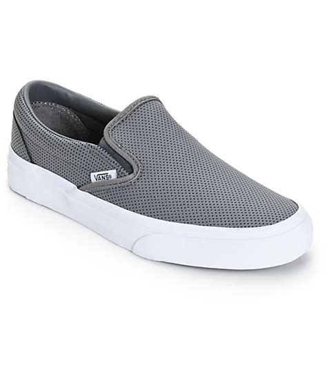 Vans Classic Grey Perforated Leather Slip-On Shoes (Womens) at Zumiez : PDP