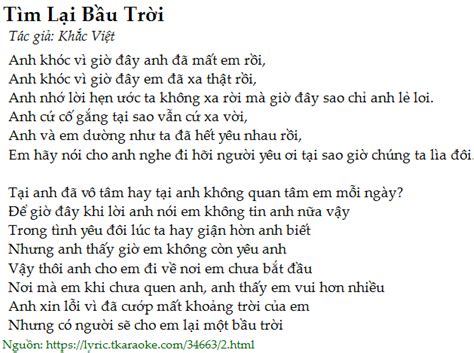 Lời bài hát Tìm Lại Bầu Trời (Khắc Việt) [có nhạc nghe]