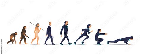 Vector illustration of human evolution from ape to man. Flat isolated ...