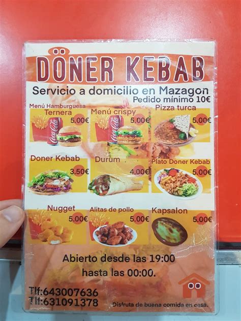 Menu at Donër King restaurant, Mazagón