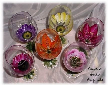 Hand Painted Open Flower Wine Glasses | This set is by far m… | Flickr