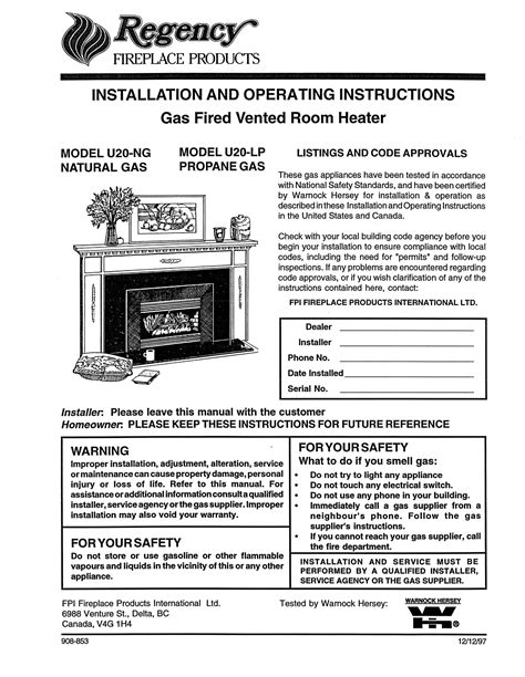 Regency Gas Fireplace Manual