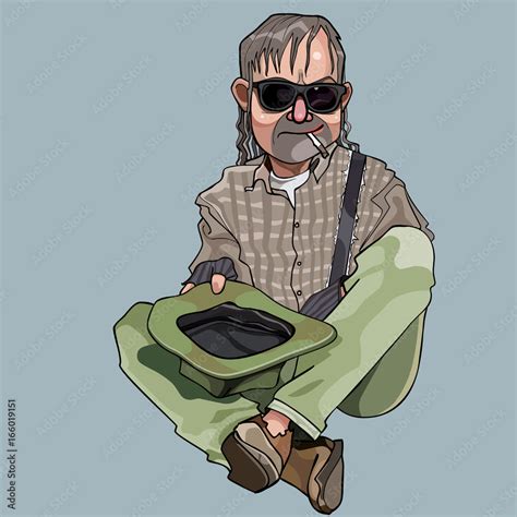 Cartoon homeless man sitting with hat in hand and begging Stock Vector ...