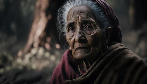 Premium Photo | An old woman with wrinkles on her face looks at the camera.