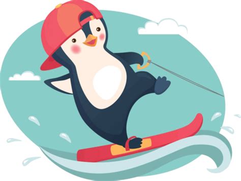 Penguin Water Skiing Water Skiing Sea Sport Vector, Water Skiing, Sea, Sport PNG and Vector with ...