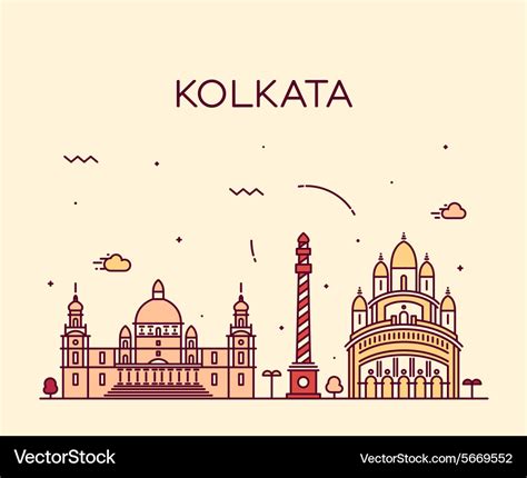 Kolkata skyline trendy linear Royalty Free Vector Image