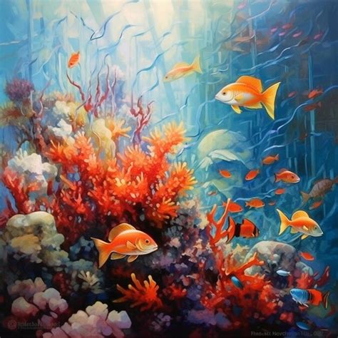 Premium Photo | Painting of a coral reef with fish and coral reefs ...