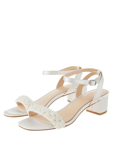 Monsoon Laurel Pearl Low Block Heel Sandals in White | Lyst UK