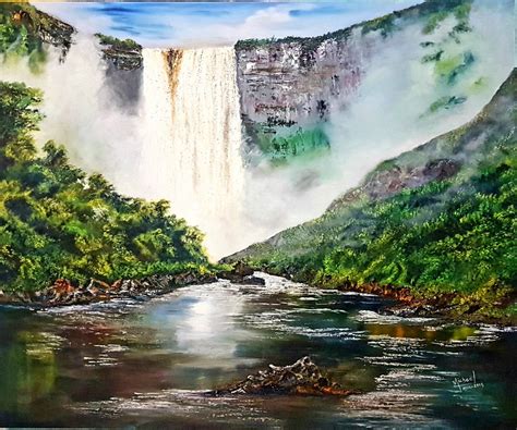 Kaieteur falls guyana (oil painting) by Micheal Chatargum Hair Painting, Niagara Falls, Art ...