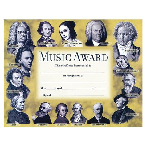 Composers Music Award Certificates, Set of 10 at The Music Stand