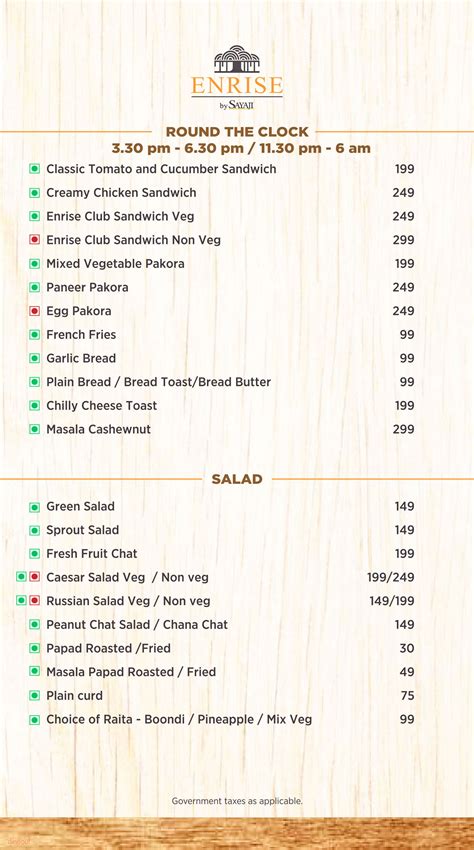 Menu of Enrise By Sayaji, Near Sanskriti Park, Rau,Indore | Dineout