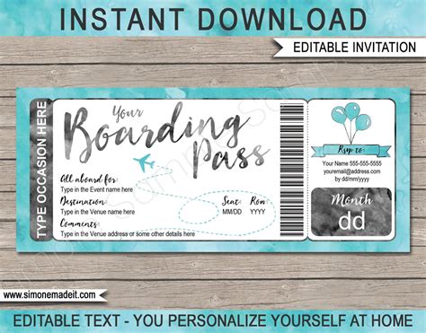 Boarding Pass Invitation Template | Printable Destination Plane Ticket Invite