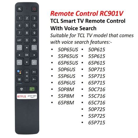 TCL Smart TV Remote Control RC802N / RC901V 40S62, 43S62, 40S6500, 40S6800, 43S6800, 49S6800 ...