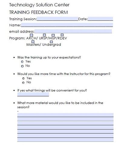 Free Training Feedback Form Templates » Template Republic