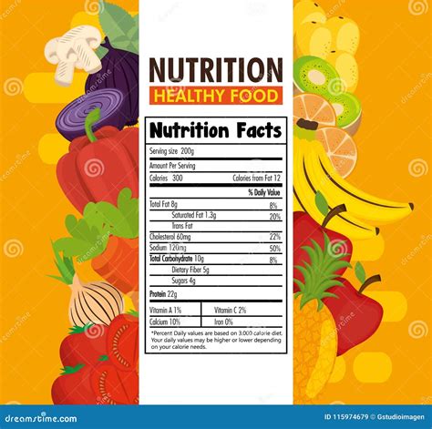 Fruits and Vegetables Group with Nutrition Facts Stock Vector - Illustration of documents ...