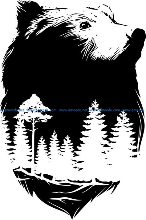 Bear with pine forest file cdr and dxf free vector download for print or laser engraving ...