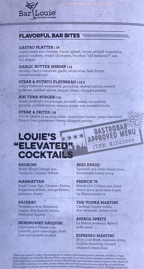 Online Menu of Bar Louie Granger Restaurant, Mishawaka, Indiana, 46545 ...