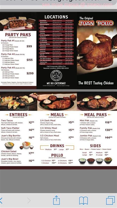 Online Menu of Juan Pollo Restaurant, Corona, California, 92882 - Zmenu