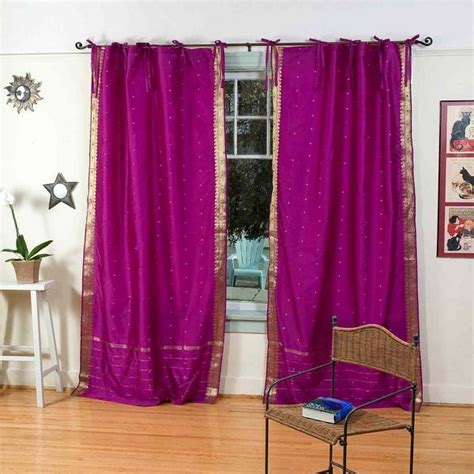 Violet Red Tie Top Sheer Sari Curtain / Drape / Panel - Pair - On Sale - Bed Bath & Beyond ...
