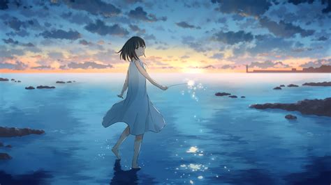 3840x2160 Resolution Cute Anime Girl Sunset Draw 4K Wallpaper ...