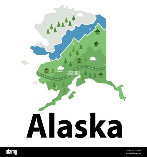 Alaska map drawing illustration cartoon style natural graphic forest ...