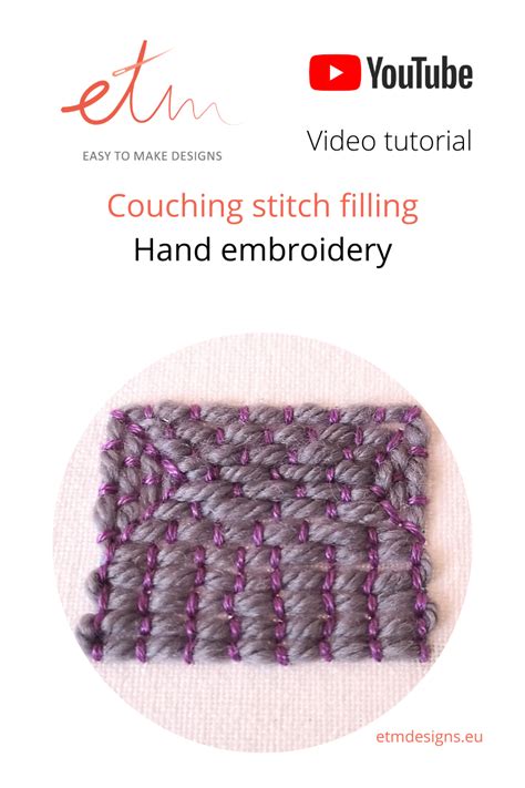 Couching stitch filling video tutorial | Couching stitch, Hand embroidery art, Hand embroidery