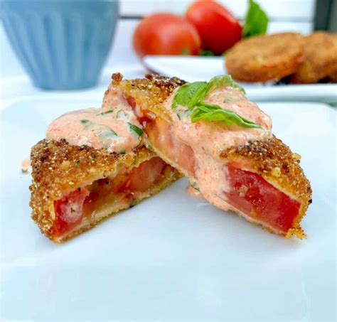 Fried Red Tomatoes (with Red Pepper Basil Aioli) | Bite Sized Kitchen