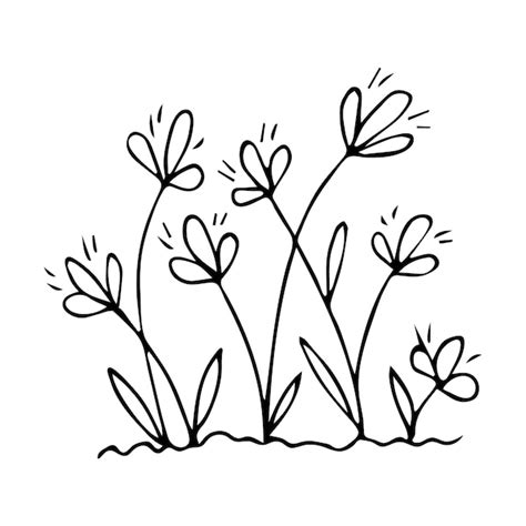 Premium Vector | Handdrawn flowerbed with flowers in doodle style