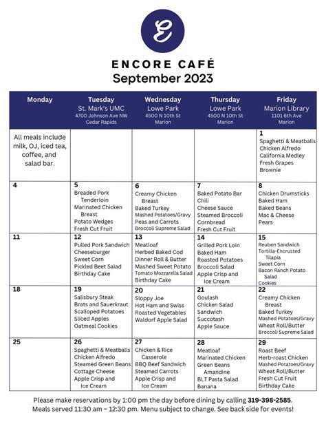 Encore Café Menu — Heritage Area Agency on Aging