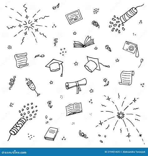 Vector Graduation Party Symbols. Graduation Items Doodle Stock Vector - Illustration of paper ...