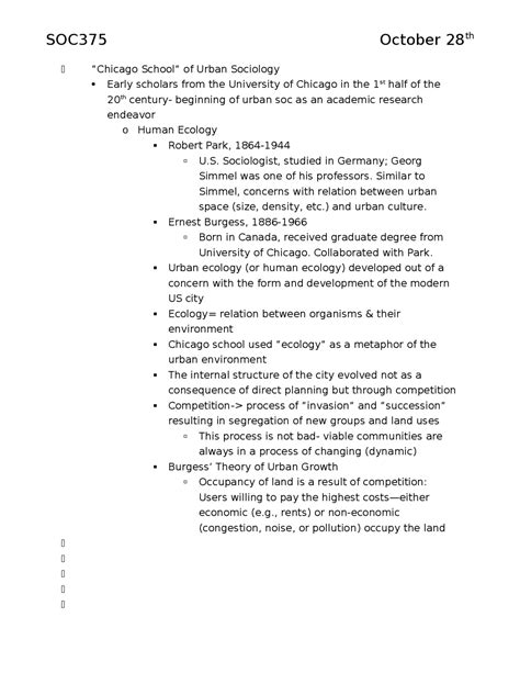 Human Ecology, Burgess's Theory of Urban Growth - Notes | SOC 375 - Docsity