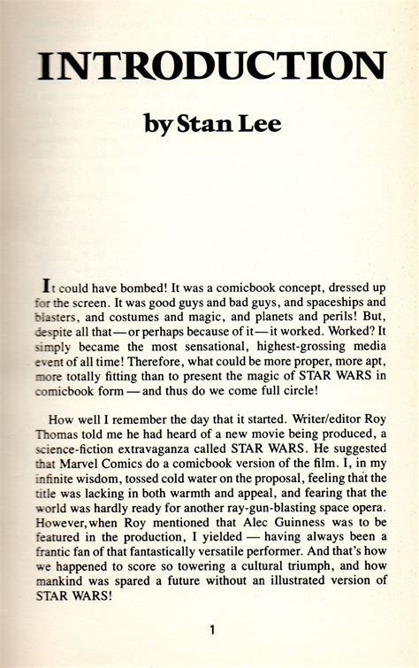 Stan Lee Introduction in The Marvel Comics Illustrated Version of Star ...