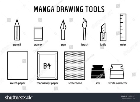 Manga Drawing Tools Stock Vector Illustration 318851411 : Shutterstock