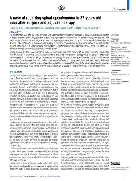 (PDF) A case of recurring spinal ependymoma in 37-years old man after surgery and adjuvant therapy