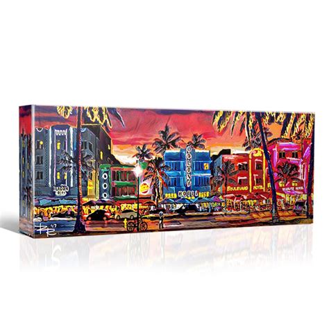 South Beach Canvas Art, Miami Beach, Panoramic Painting, Colorful Home Decor - Etsy