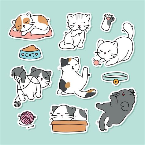 Collection of Cute Hand Drawn Cat Stickers 8079757 Vector Art at Vecteezy