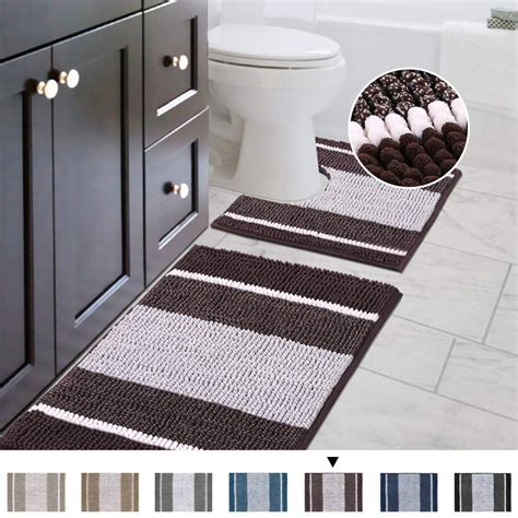 Striped Shag Chenille Bathroom Rug Toilet Sets and Shaggy Water ...