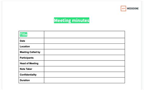 Meeting minutes spreadsheet template – Weekdone