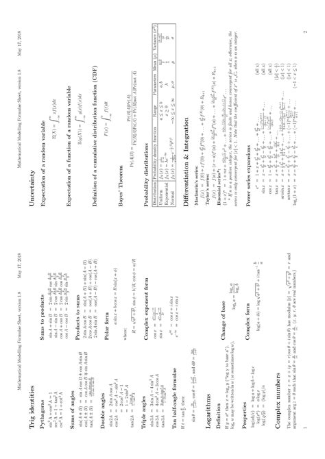 Formula Sheet Rev 08-Two-Up - Mathematical Modelling Formulae Sheet, version 1. May 17, 2018 ...