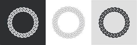 Chain round frames. Set of circle border chains silhouette, line art and inversion. Seamless ...