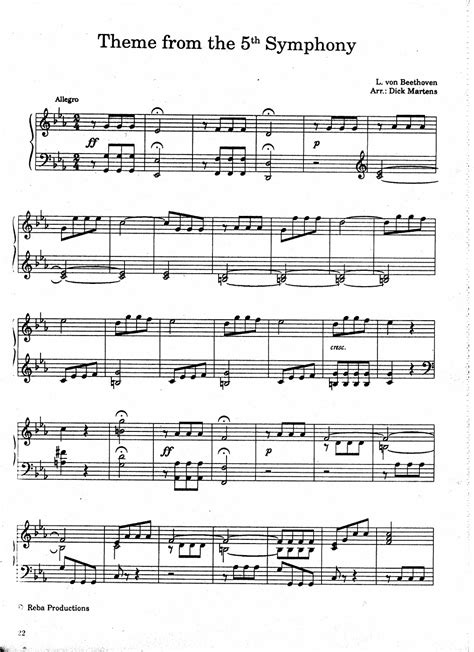 Partitura del tema de "The 5th Symphony" / La quinta sinfonía | Partituras de piano | Sheet ...