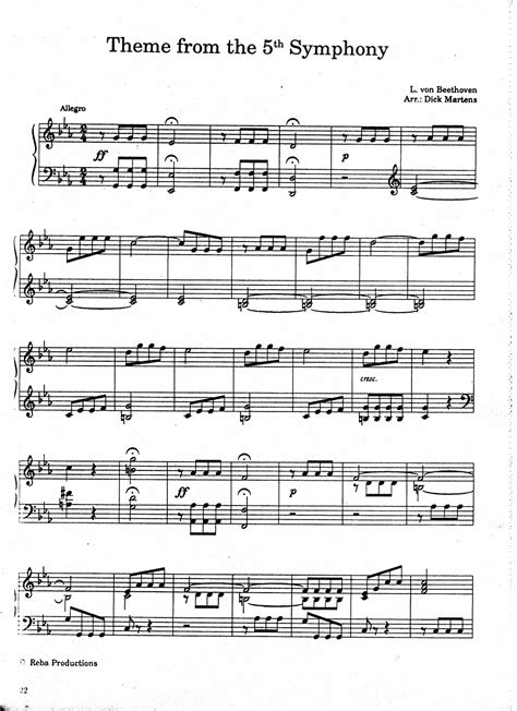 Partitura del tema de "The 5th Symphony" / La quinta sinfonía ...