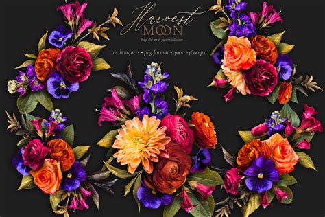 Harvest Moon Floral Clip Art Kit - Design Cuts